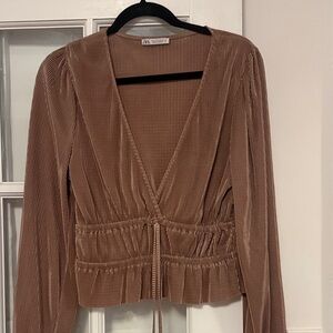 Zara V-Neck Blouse - shiny